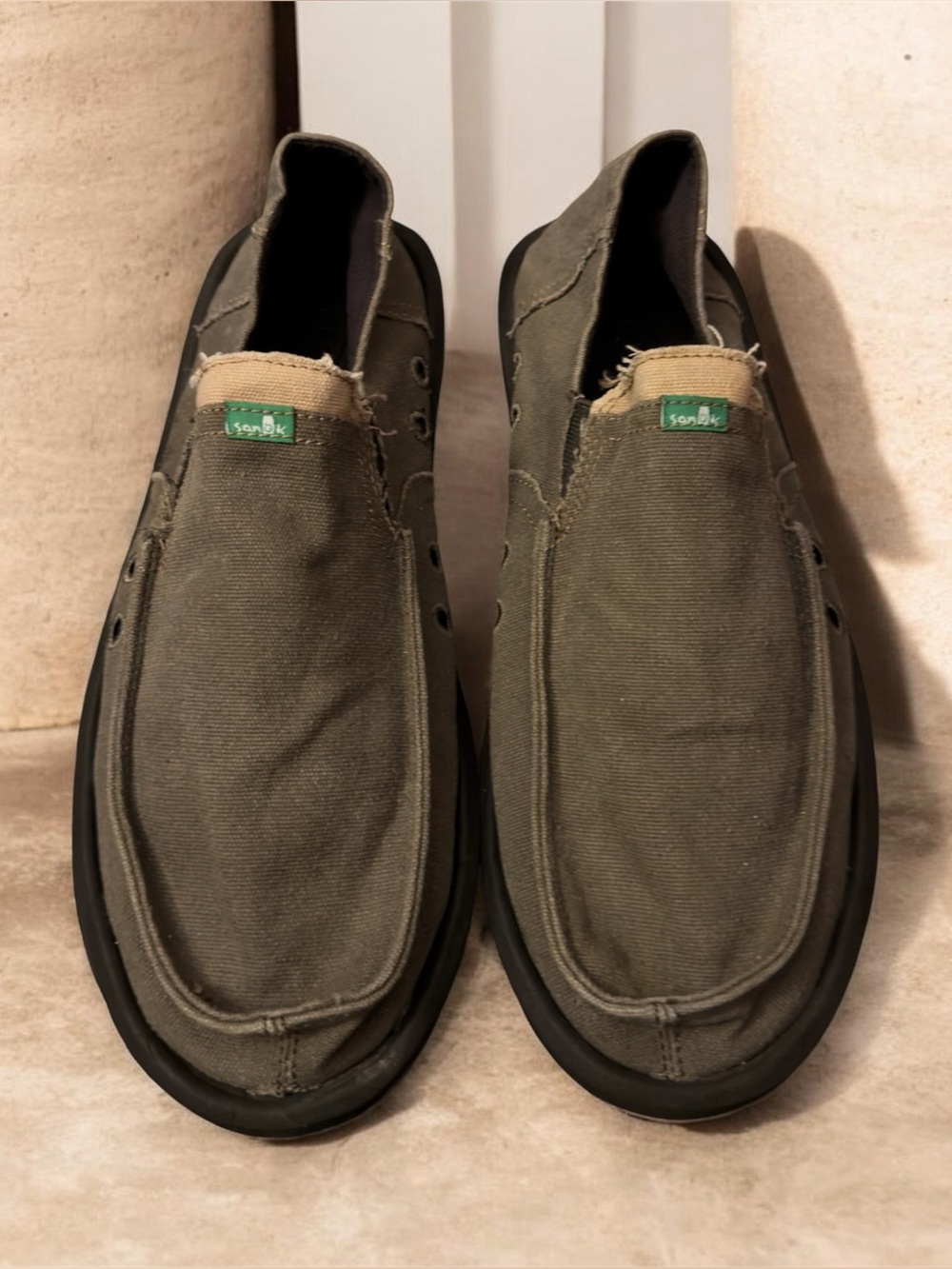 Sanuk Men’s Olive Green Canvas Slip-On Loafers